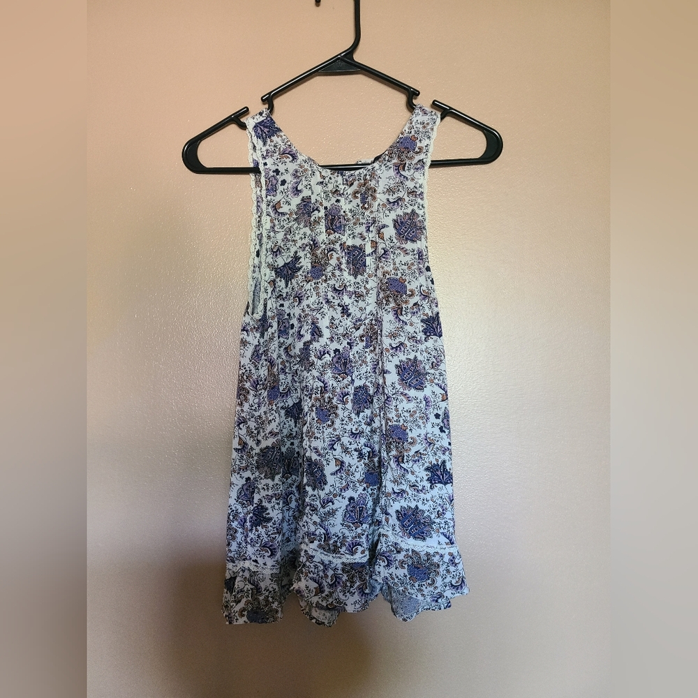 American Eagle Purple Floral Sleeveless Tank Top with Corset Detail Wmns Size XS